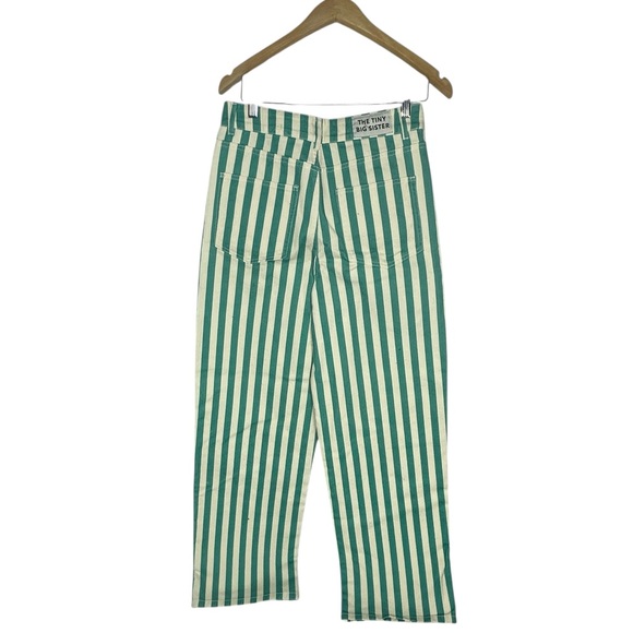 NWOT FP x The Tiny Big Sister Berta Green/White Stripe Long Jeans - Picture 5 of 13
